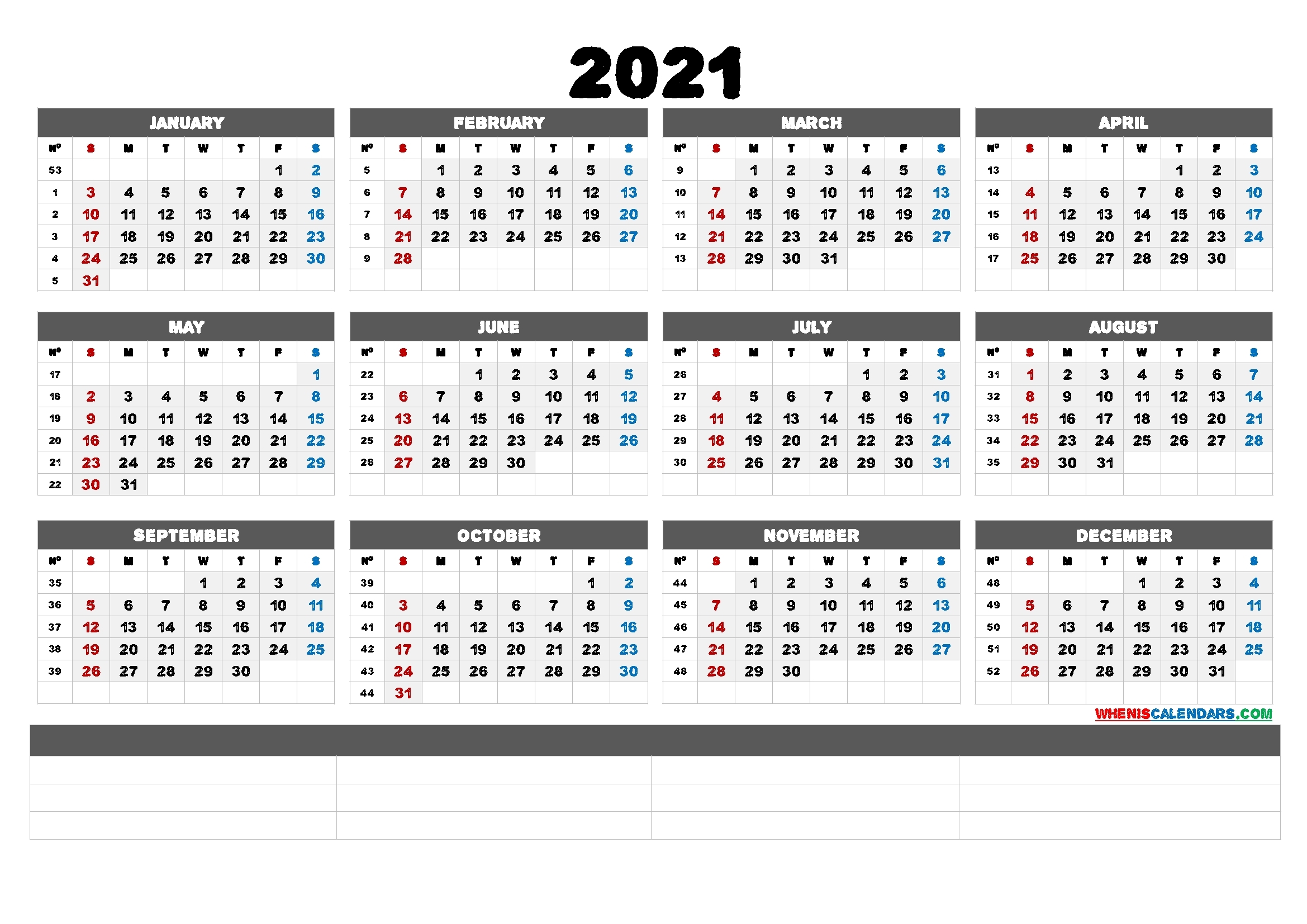 2021 Calendar With Week Number Printable Free : Calendar