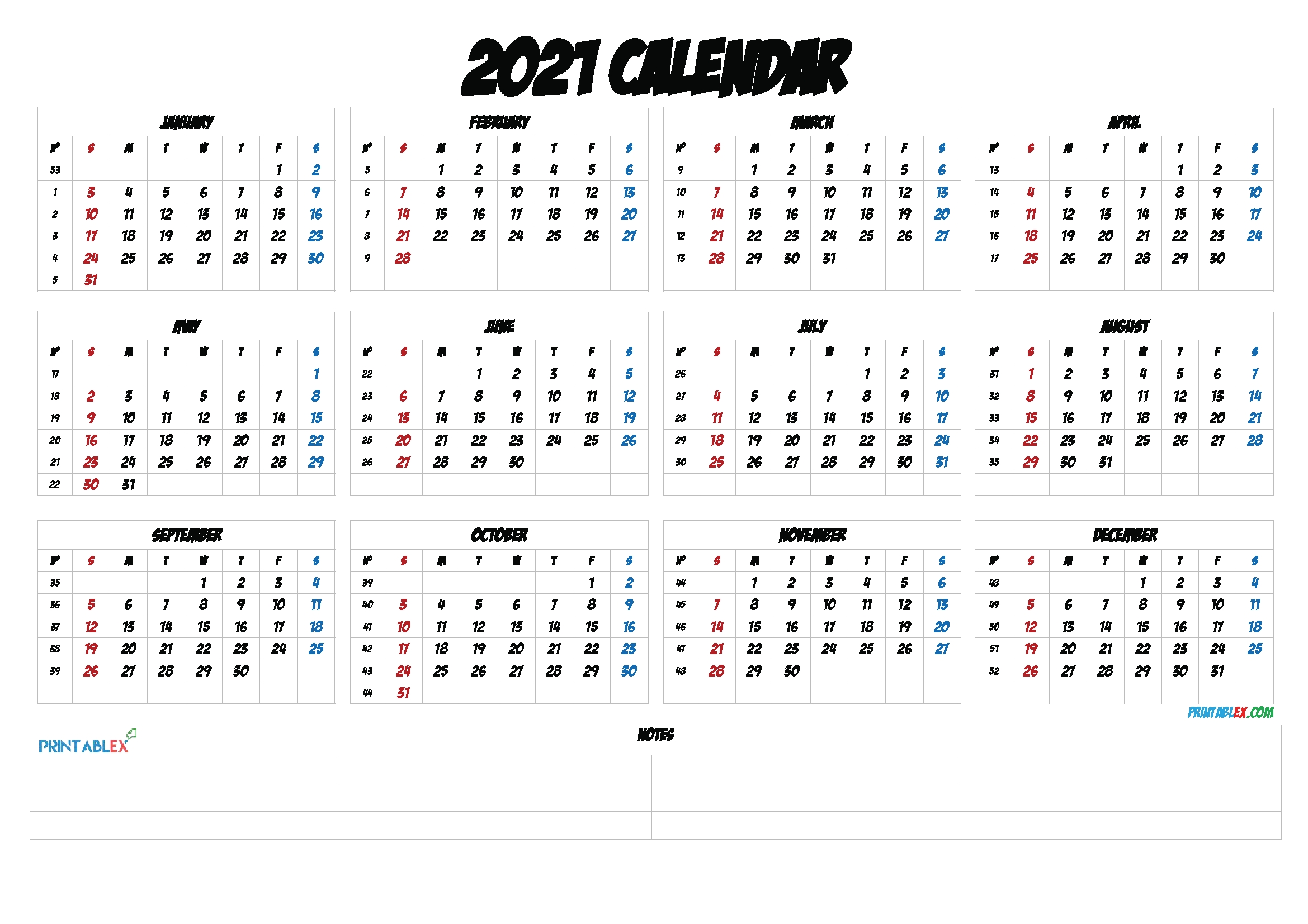 2021 Calendar With Week Number Printable Free : List Of