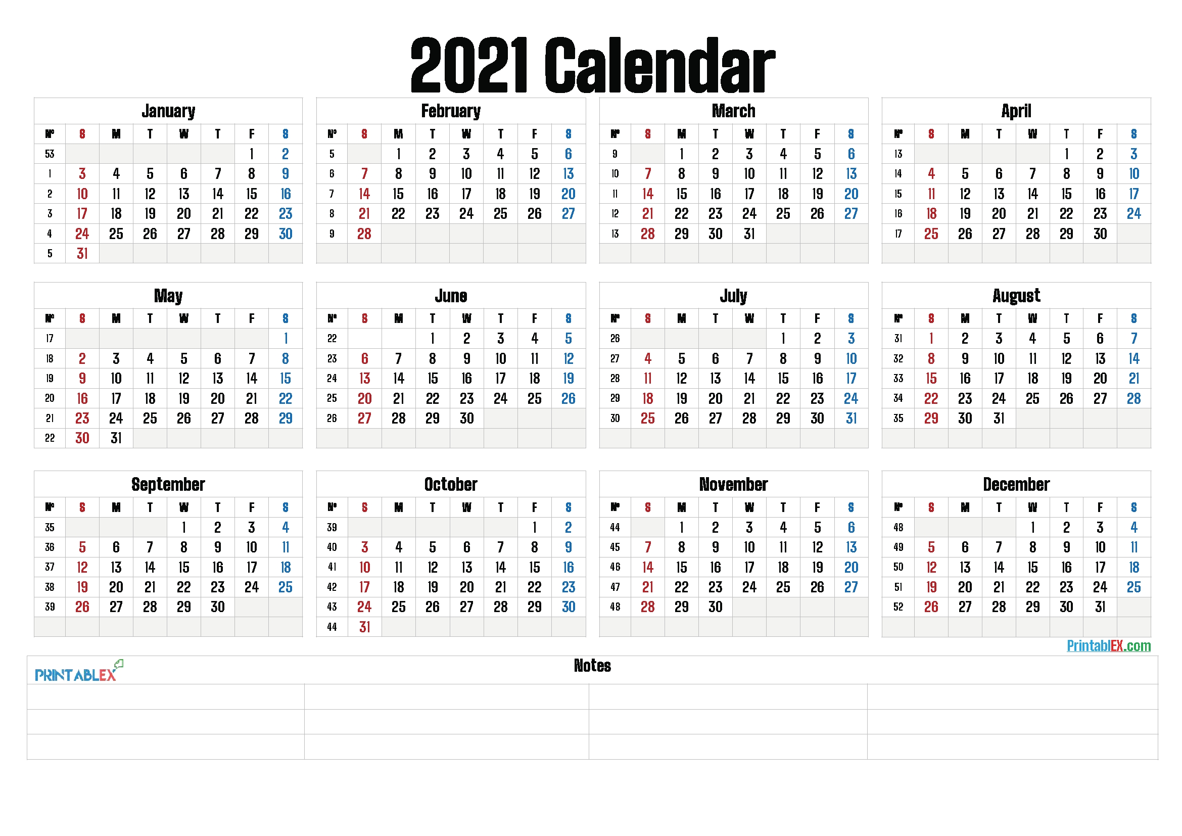 2021 Calendar With Week Number Printable Free / You Will