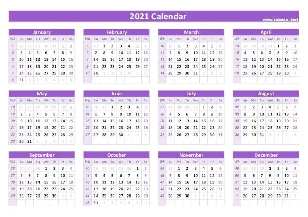 2021 Calendar With Week Numbers -Calendar.best