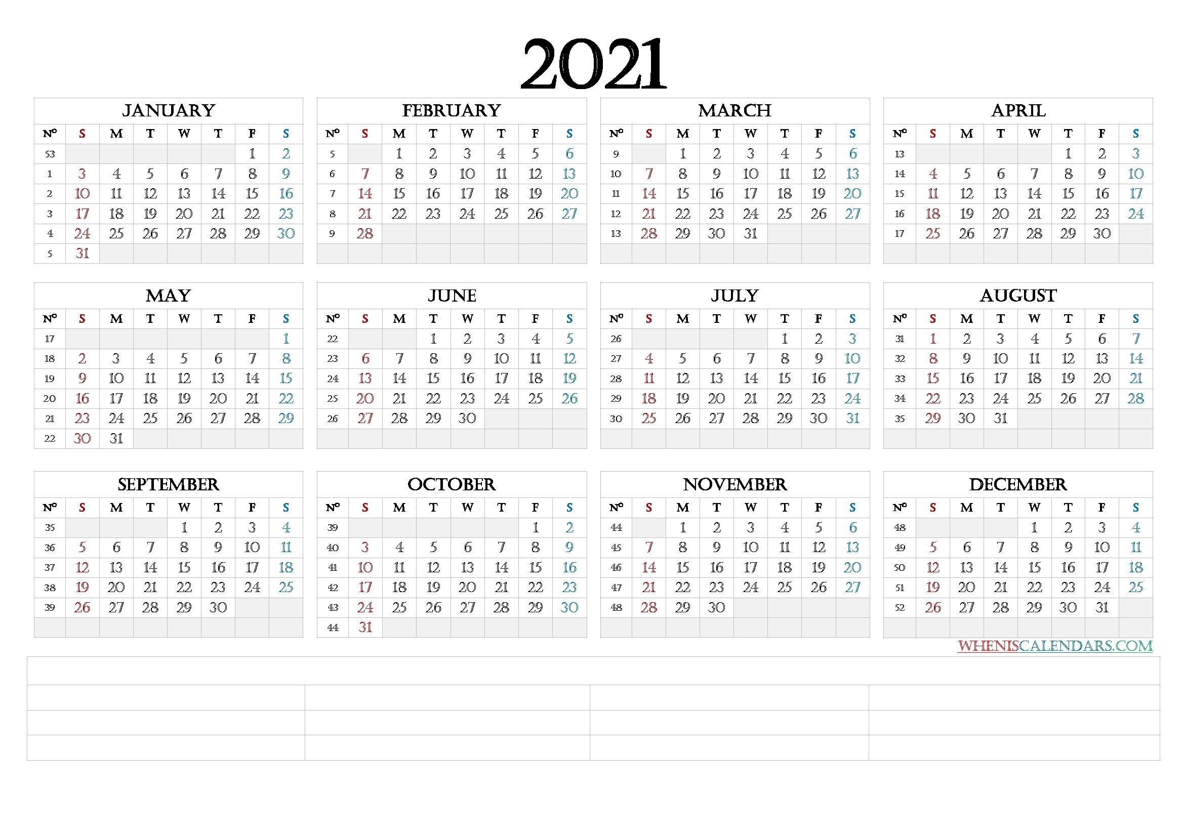 2021 Calendar With Week Numbers Printable (6 Templates)
