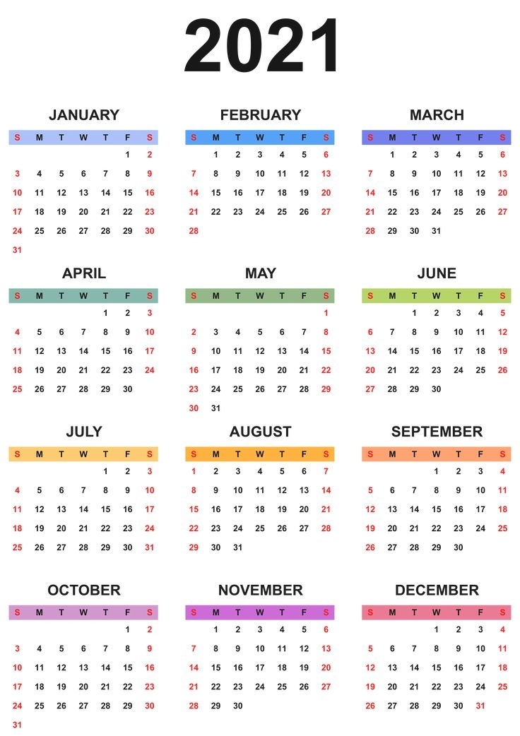 2021 Colorful Calendar Transparent Clipart | Gallery