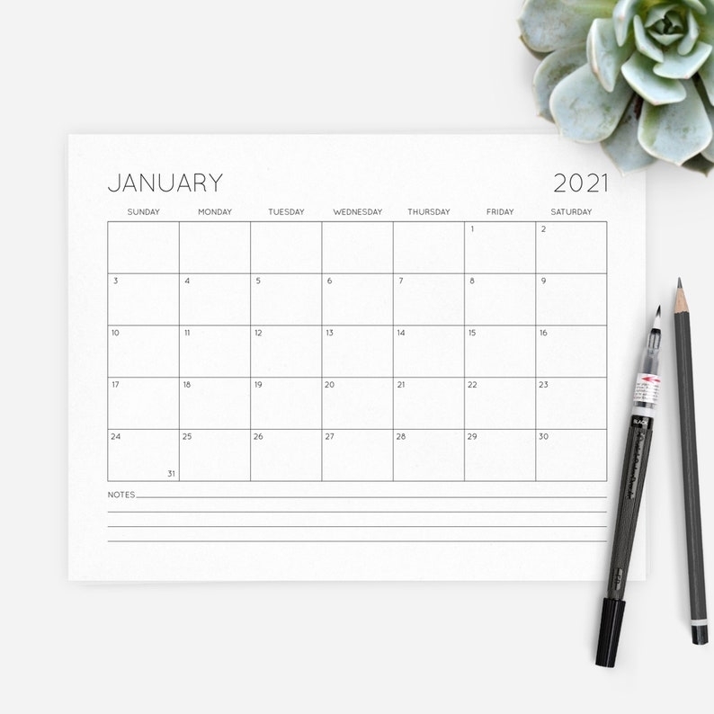 2021 Horizontal Calendar Printable Minimalist Calendar | Etsy