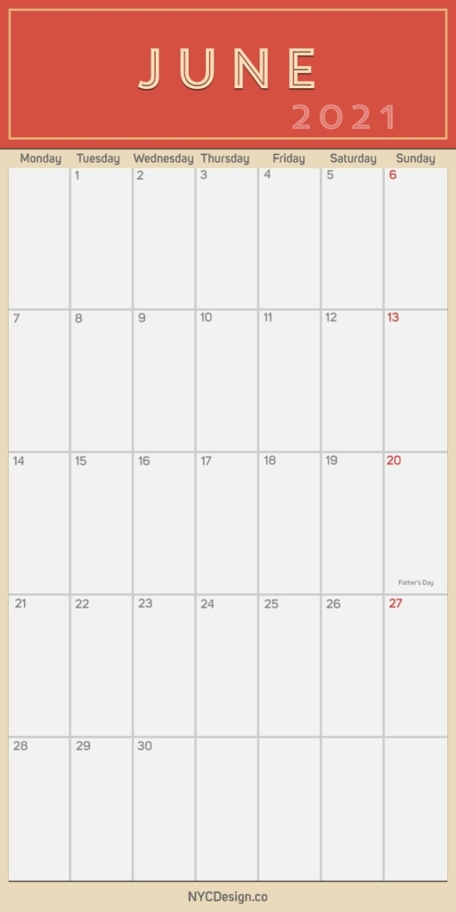 2021 June - Monthly Calendar With Holidays, Printable Free