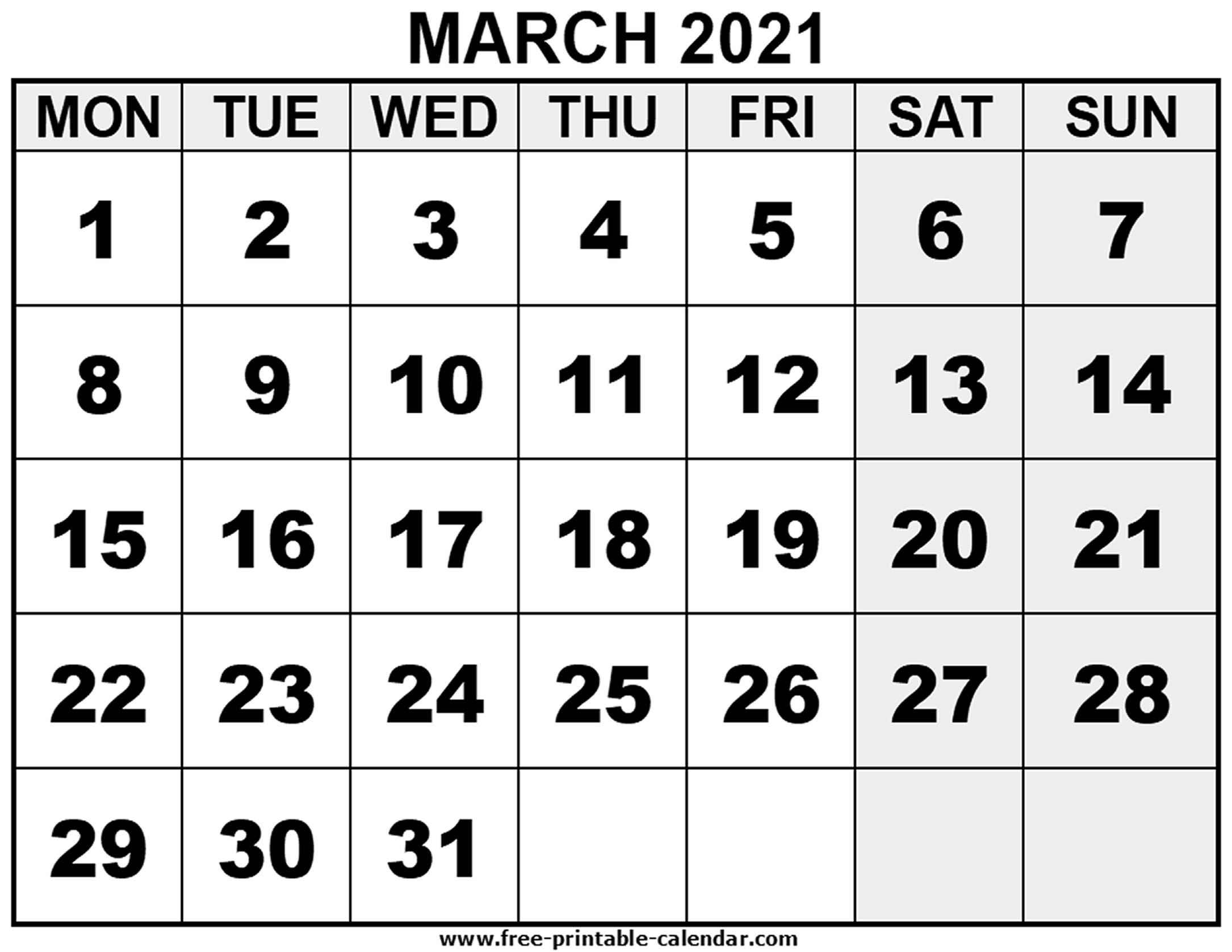 2021 March - Free-Printable-Calendar