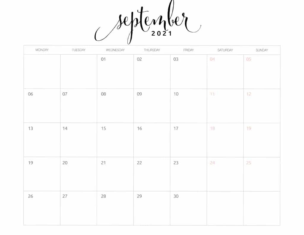 2021 Monthly Calendar Monday Start - World Of Printables