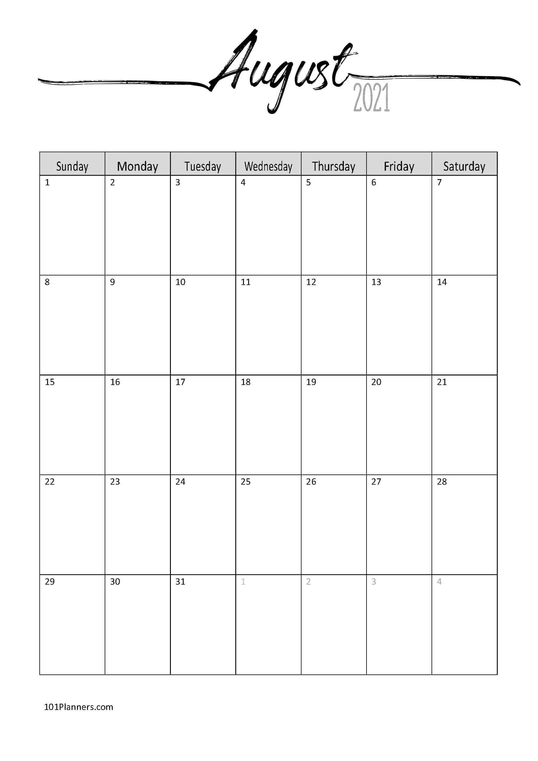 2021 Monthly Calendar Printable Word / Weekly Calendars