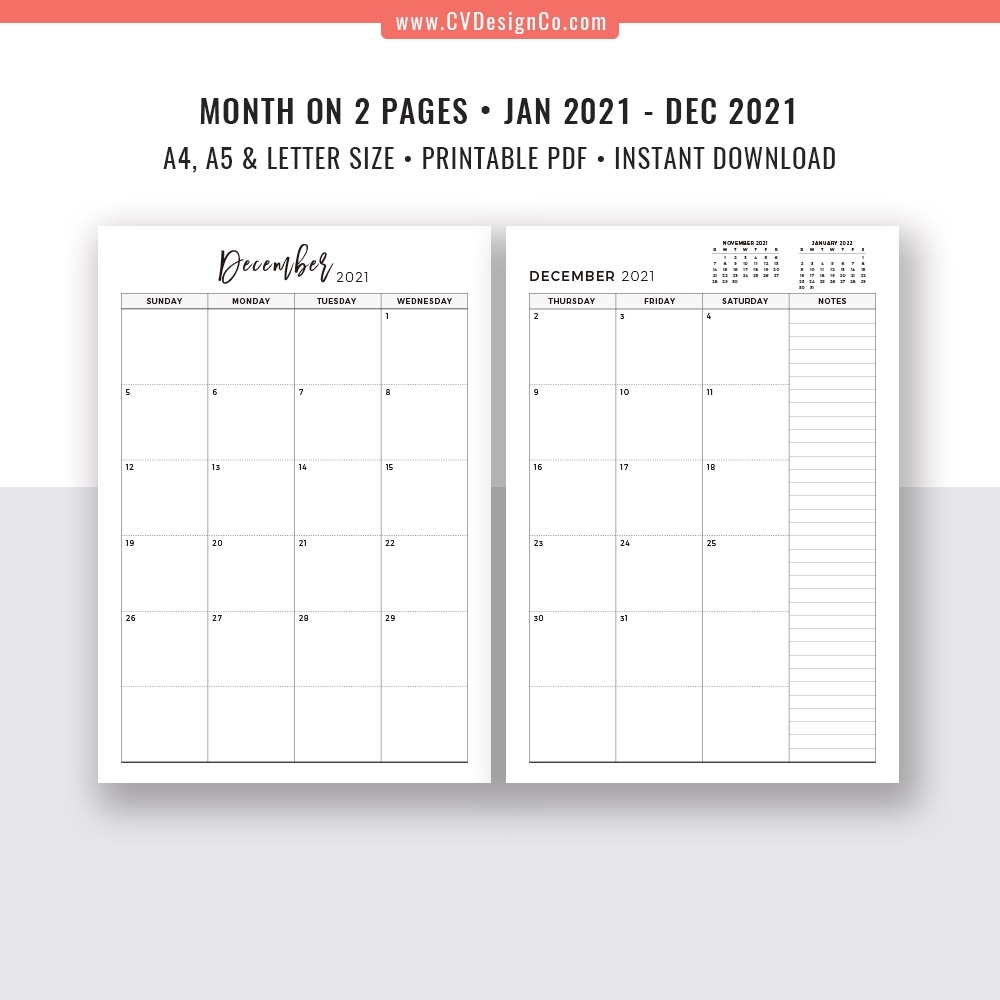 2021 Monthly Planner, 12 Month Calendar, Monthly Organizer
