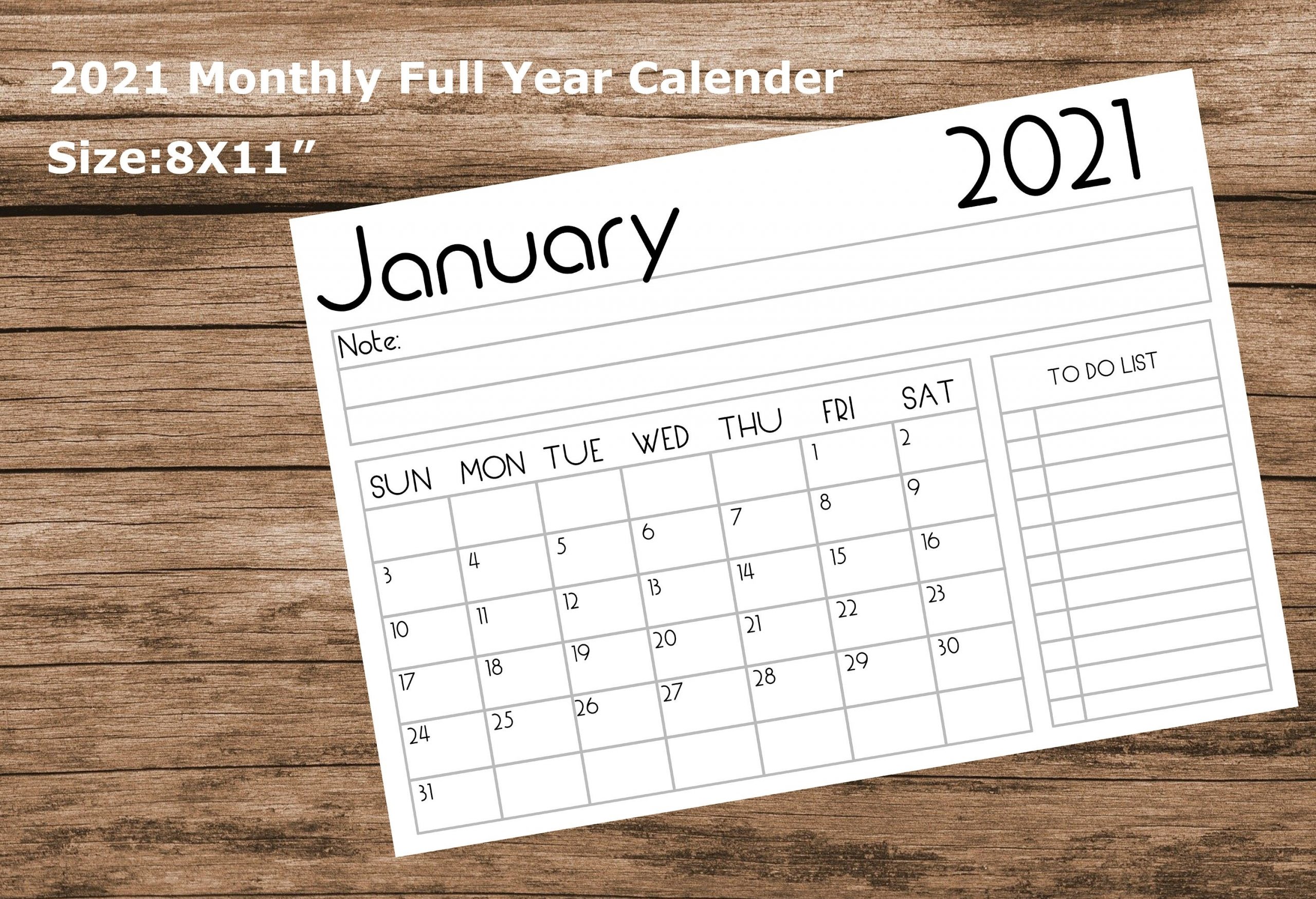 2021 Monthly Printable Calendar Simple Lined Three Section