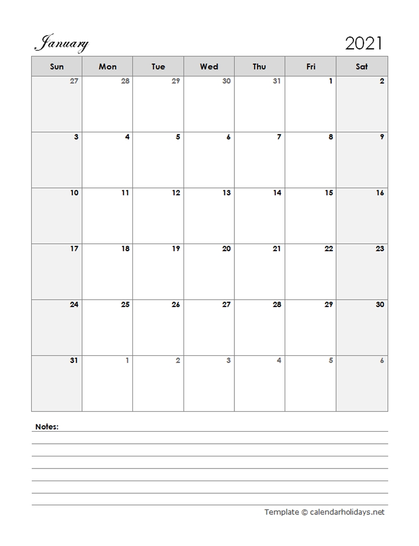 2021 Monthly Template - Calendarholidays