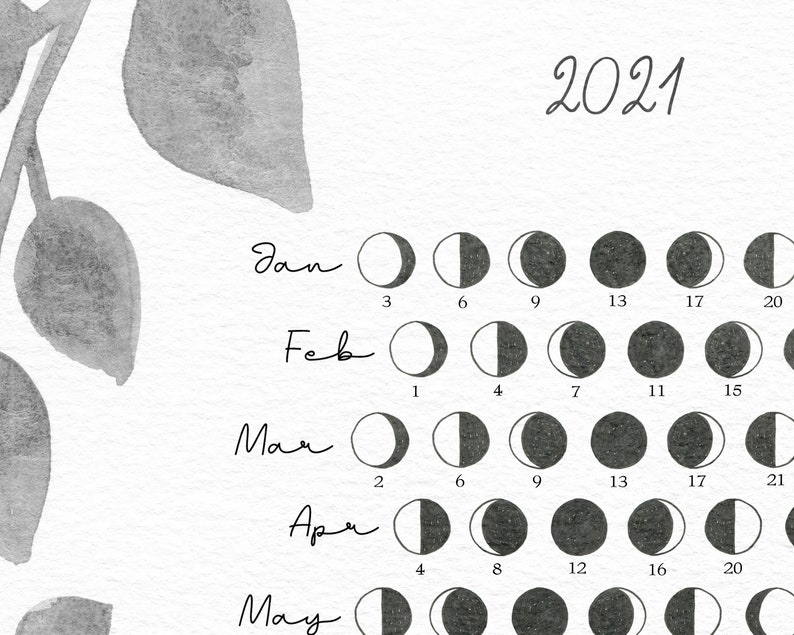 2021 Moon Calendar // Lunar Calendar // Moon Cycle // | Etsy