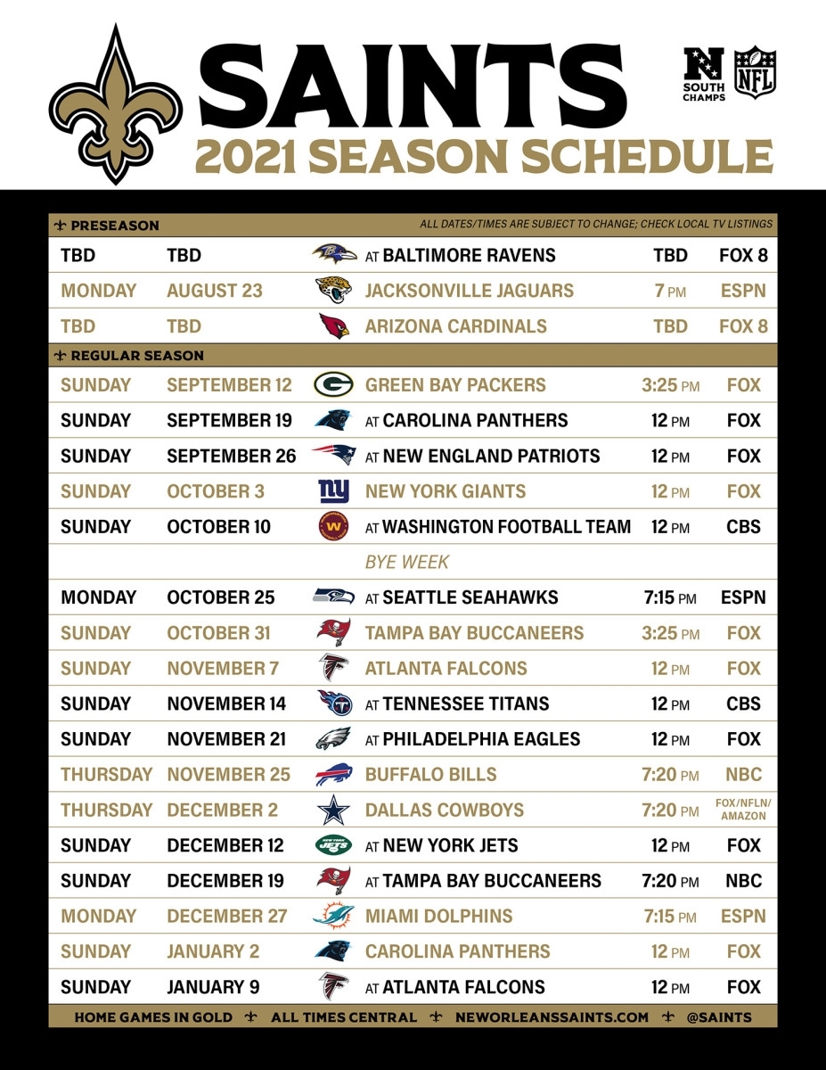 2021 New Orleans Saints Schedule Revealed - Sports