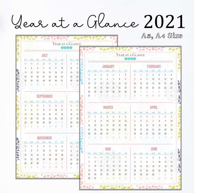 2021 Printable Calendar Year At A Glance 2021 Calendar | Etsy