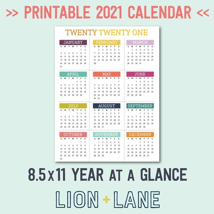 2021 Printable Calendar Year At A Glance 8.5X11 Letter