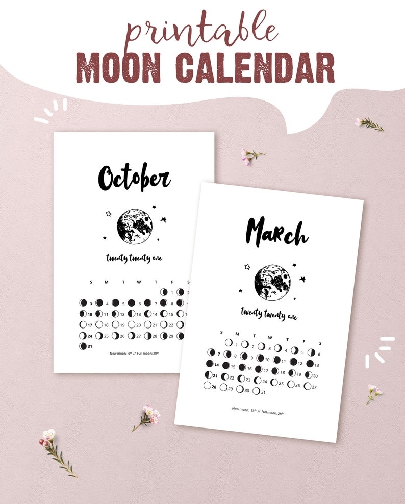 2021 Printable Lunar Calendar Moon Phase Calendar For | Etsy