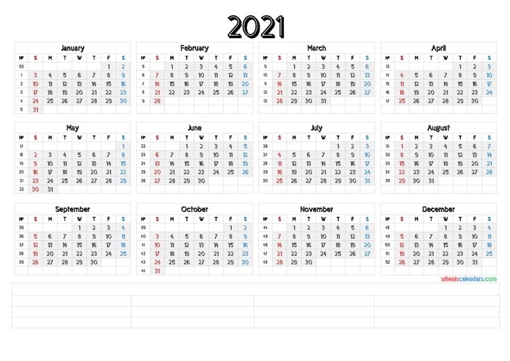 2021 Printable Yearly Calendar With Week Numbers [Premium