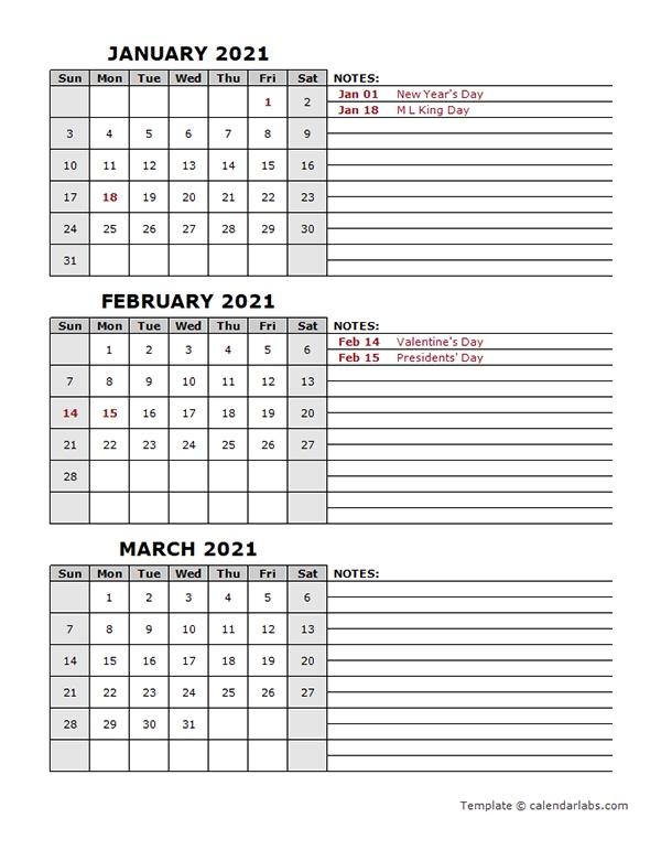 2021 Quarterly Calendar | Printable March