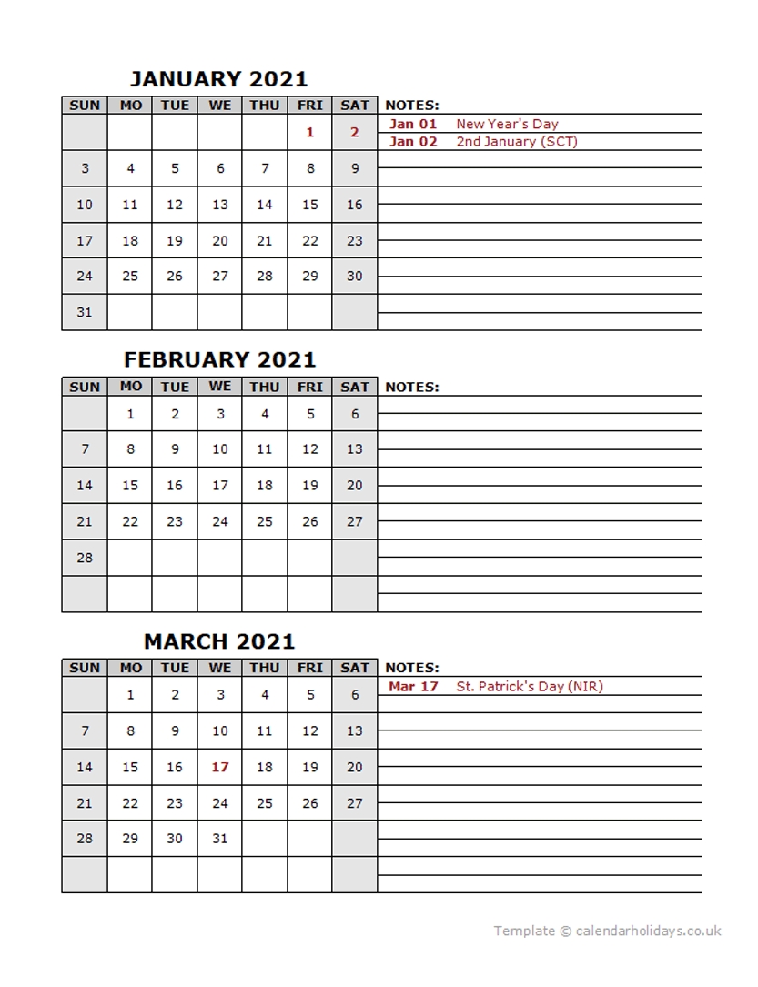 2021 Quarterly Template - Calendarholidays.co.uk