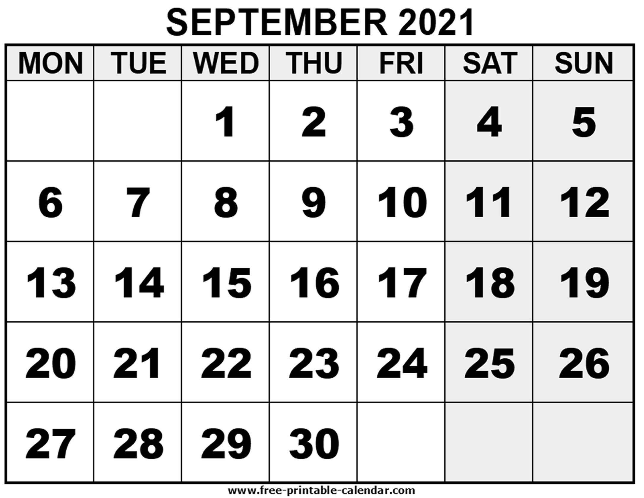 2021 September - Free-Printable-Calendar