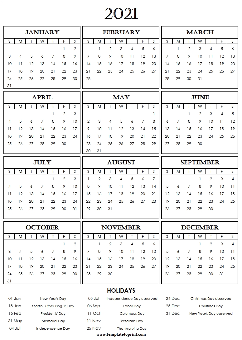 2021 Us Government Calendar - Calendar 2021 Year Printable