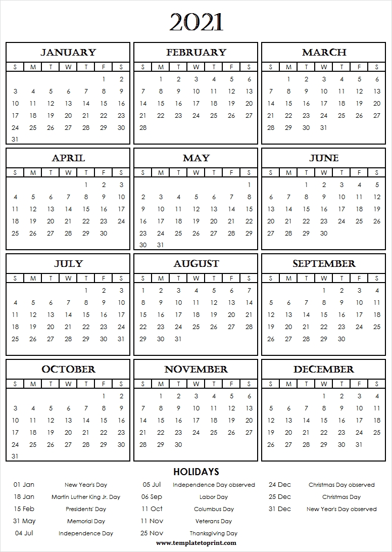 Government Calendar 2021 | Month Calendar Printable