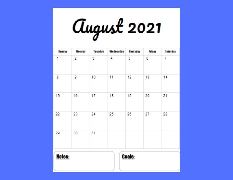 2021 Vertical Calendar Printable Template 12 Month 8.5 X