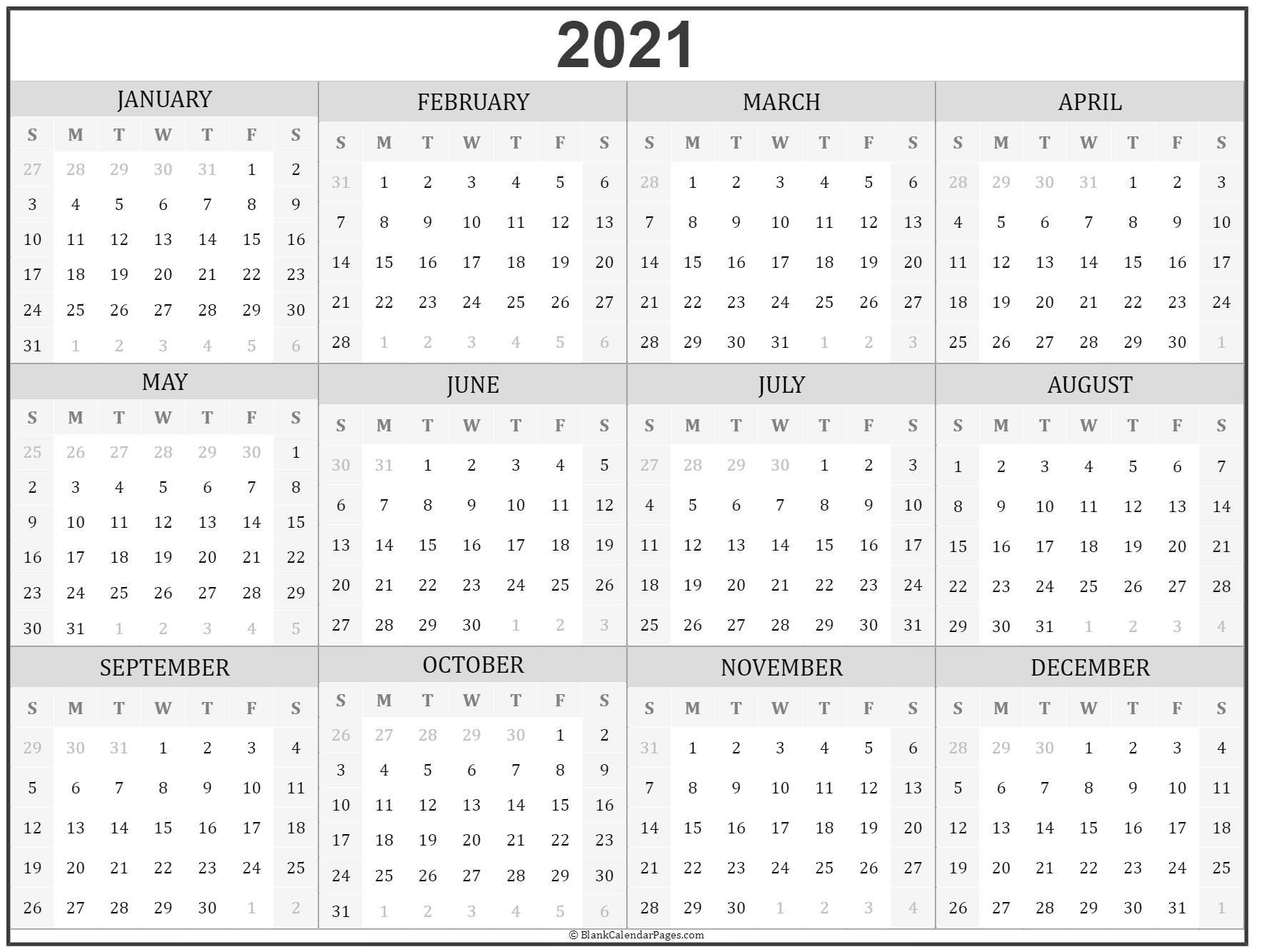 2021 Year Calendar In 2020 | Yearly Calendar Template