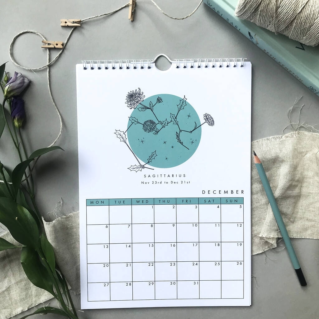2021 Zodiac Constellation And Birth Flowers Calendar