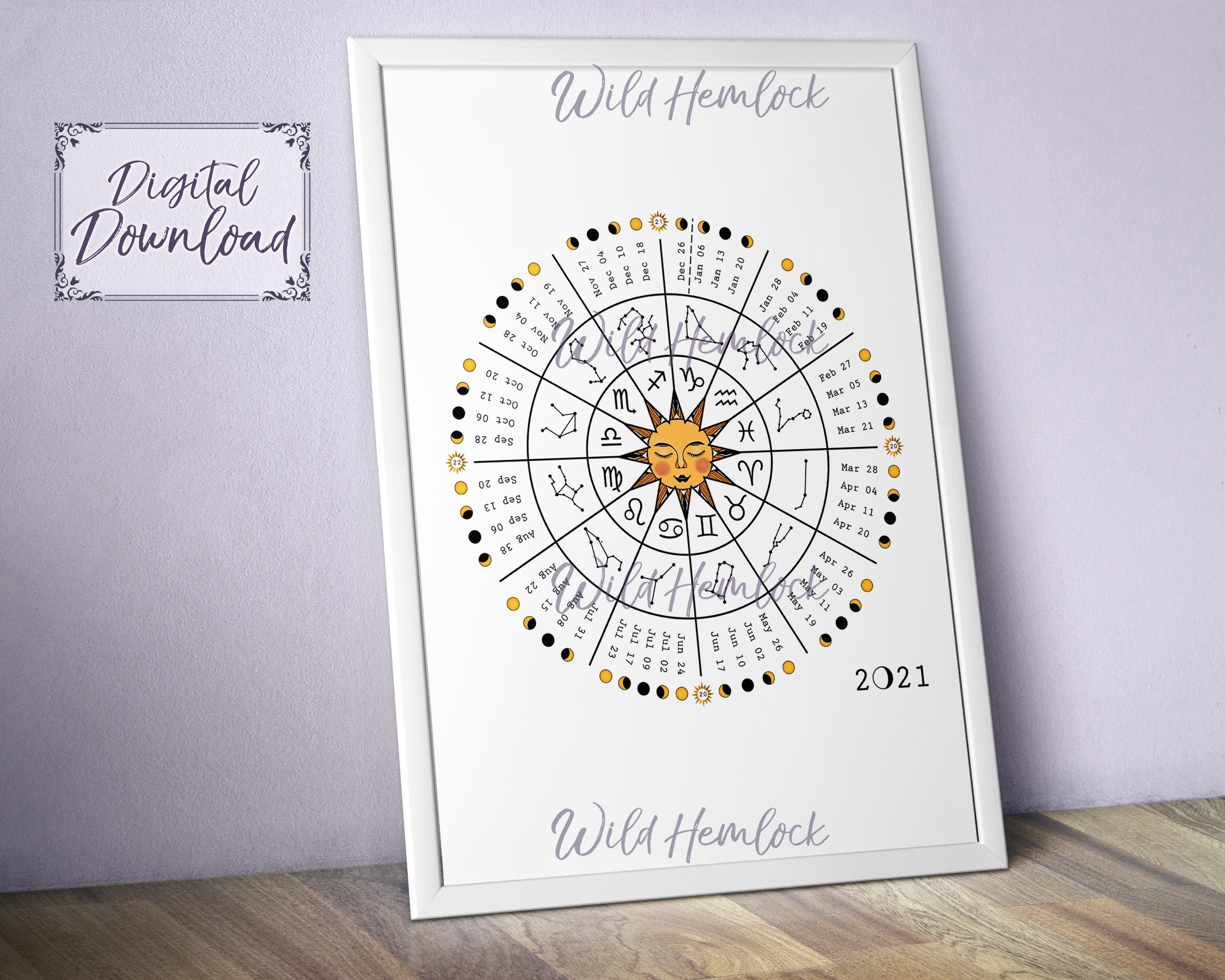 2021 Zodiac Wheel Moon Calendar Astrology Lunar Calendar