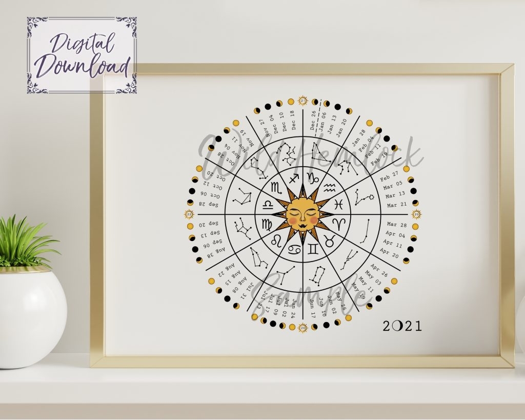 2021 Zodiac Wheel Moon Calendar Astrology Lunar Calendar