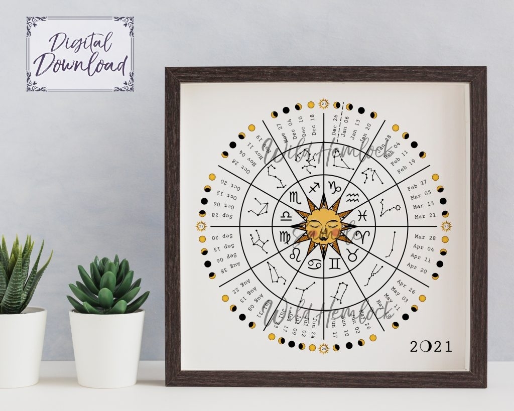 2021 Zodiac Wheel Moon Calendar Astrology Lunar Calendar