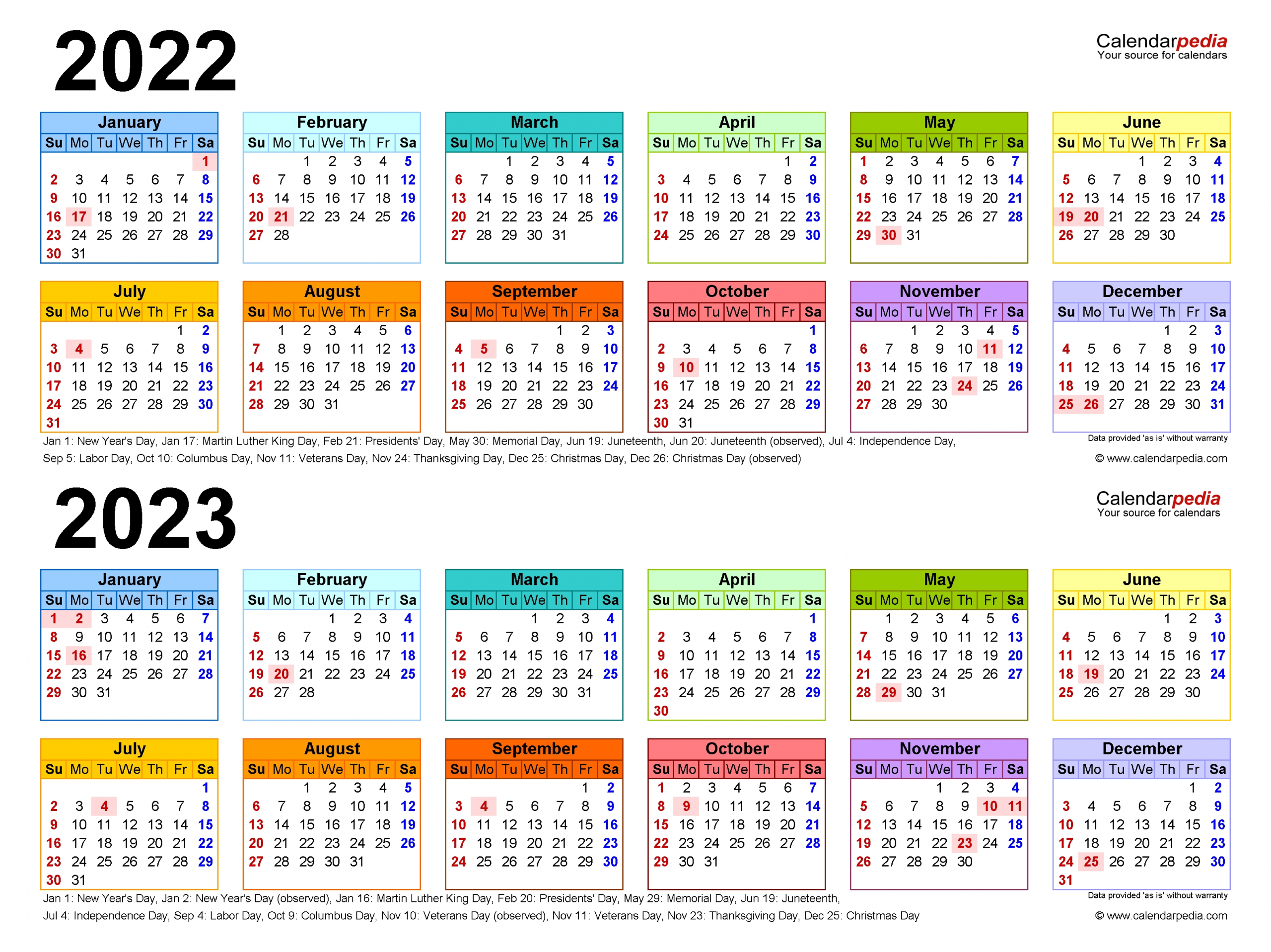 2022-2023 Two Year Calendar - Free Printable Pdf Templates
