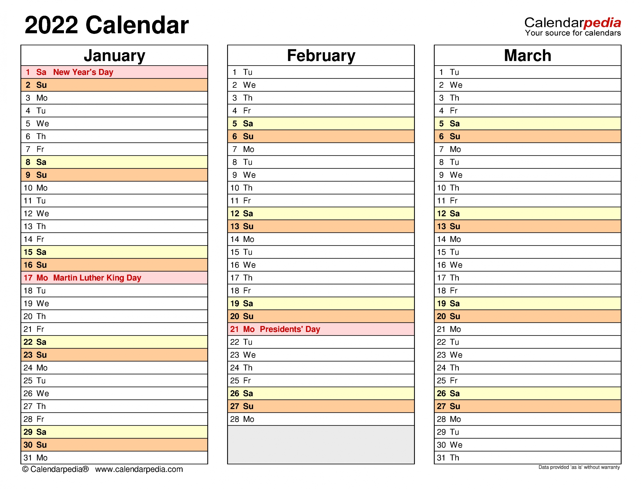 2022 Calendar - Free Printable Pdf Templates - Calendarpedia