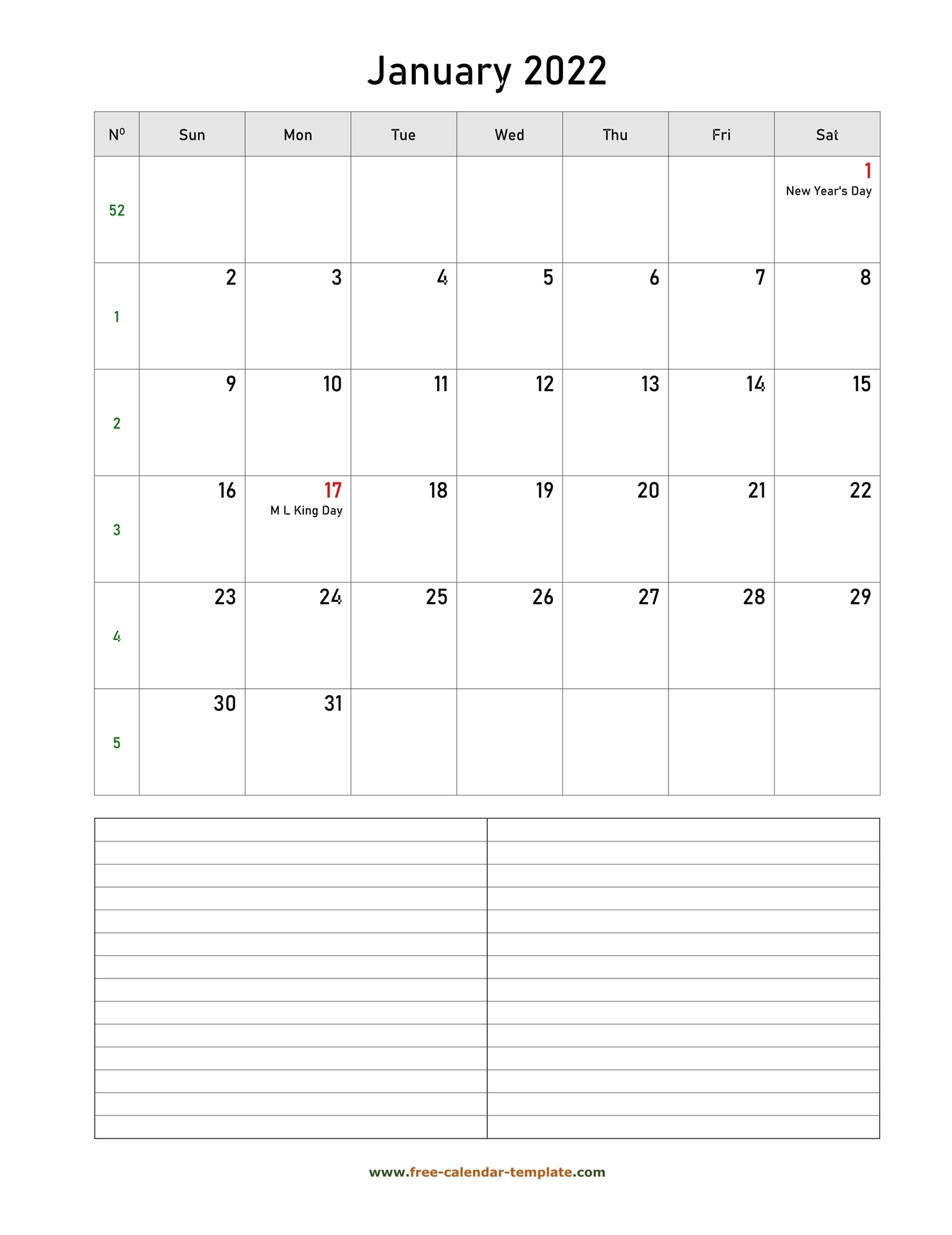 2022 Printable Calendar Vertical : Monthly Calendar 2022