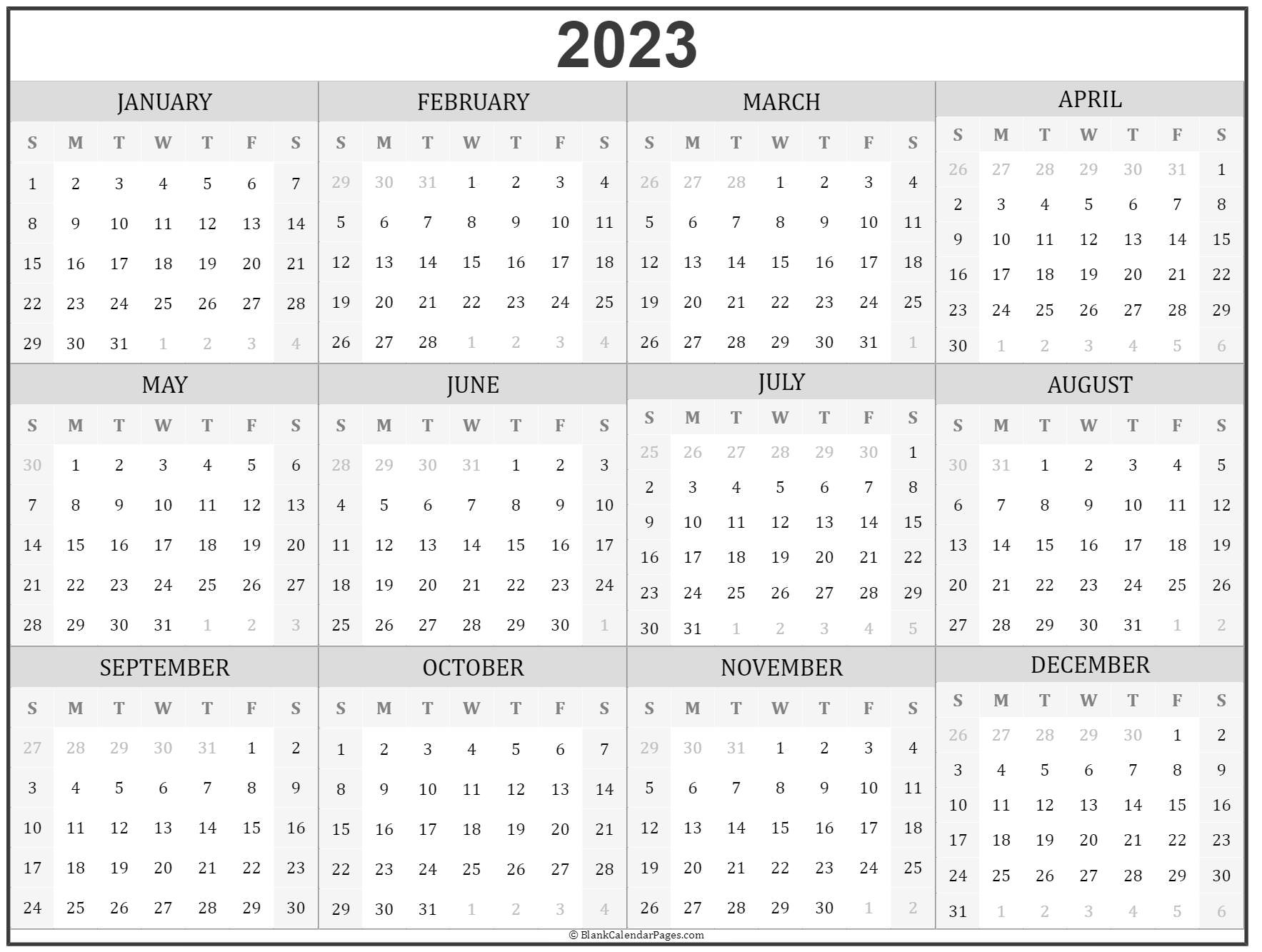 2023 Year Calendar | Yearly Printable