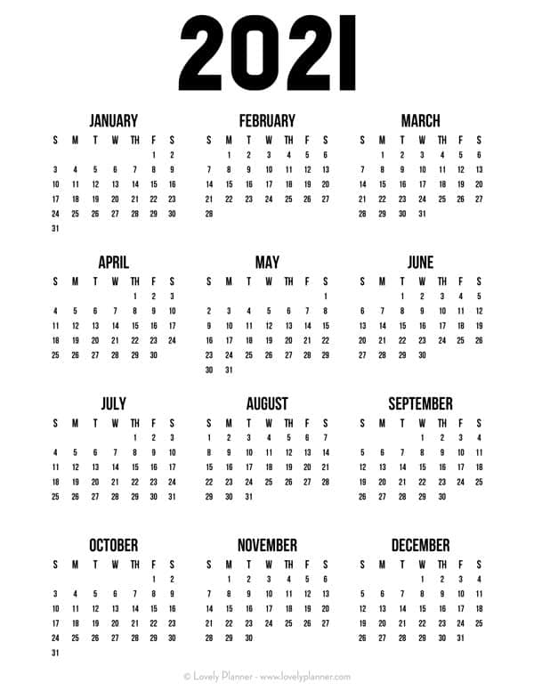 24 Pretty (&amp; Free) Printable One Page Calendars For 2021