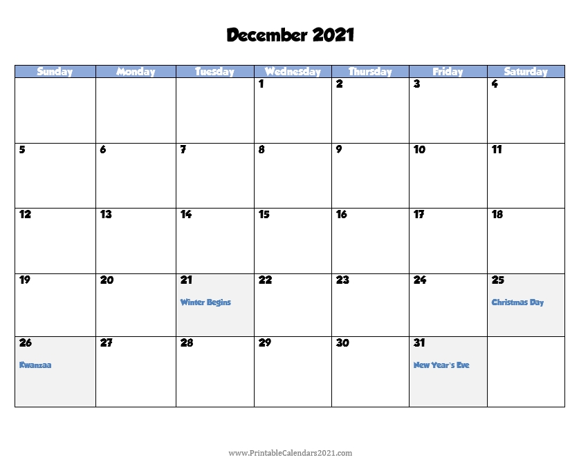 40+ December 2021 Calendar Printable, December 2021