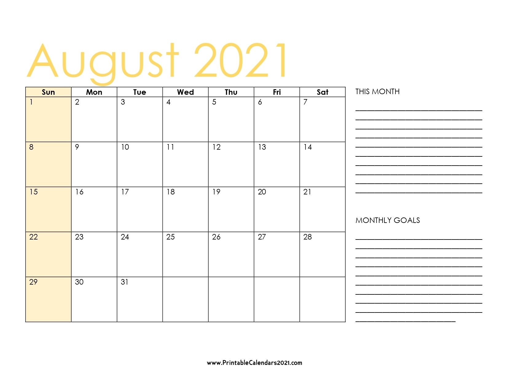 44+ August 2021 Calendar Printable, August 2021 Blank