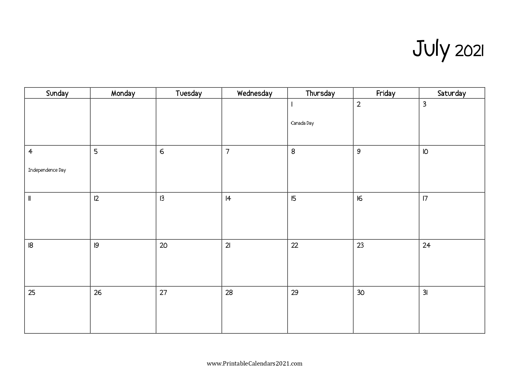 45+ July 2021 Calendar Printable, July 2021 Calendar Pdf