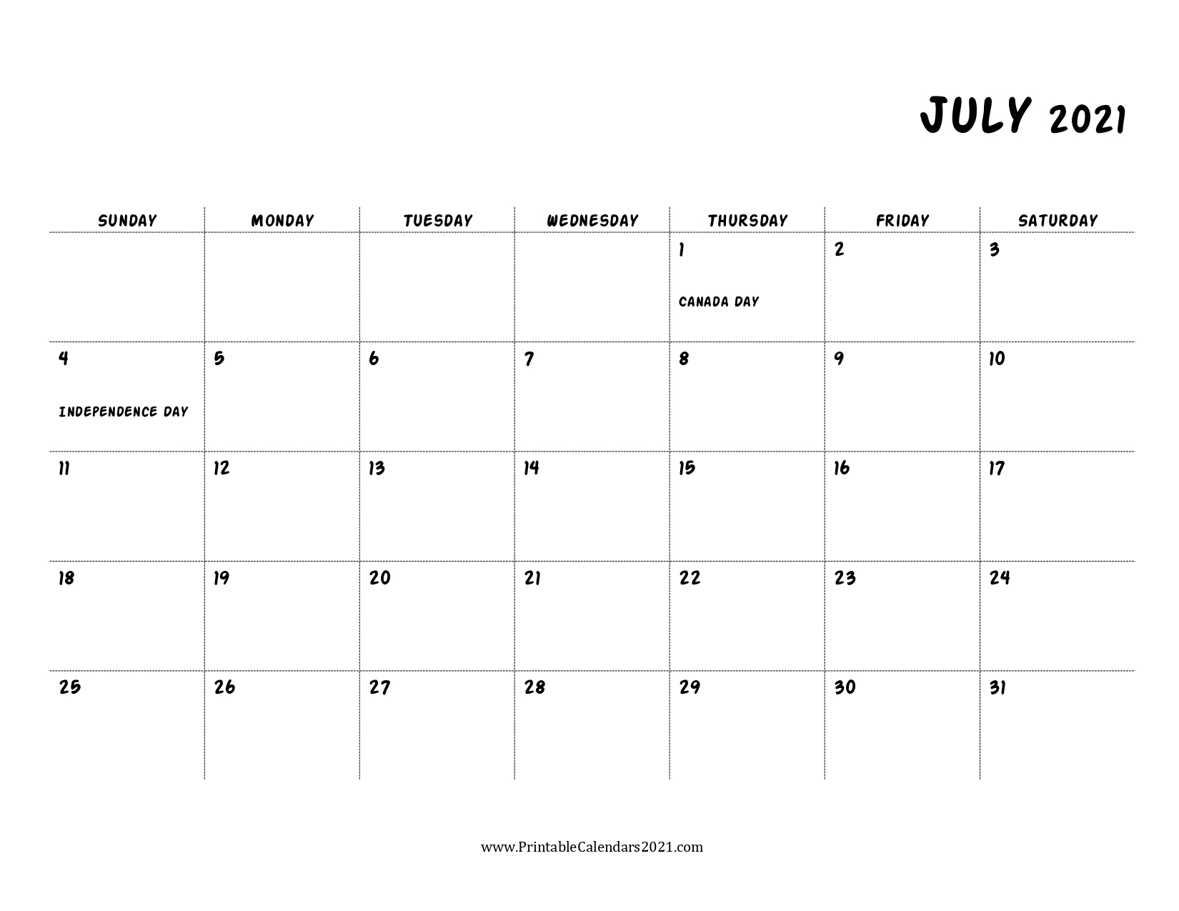 45+ July 2021 Calendar Printable, July 2021 Calendar Pdf