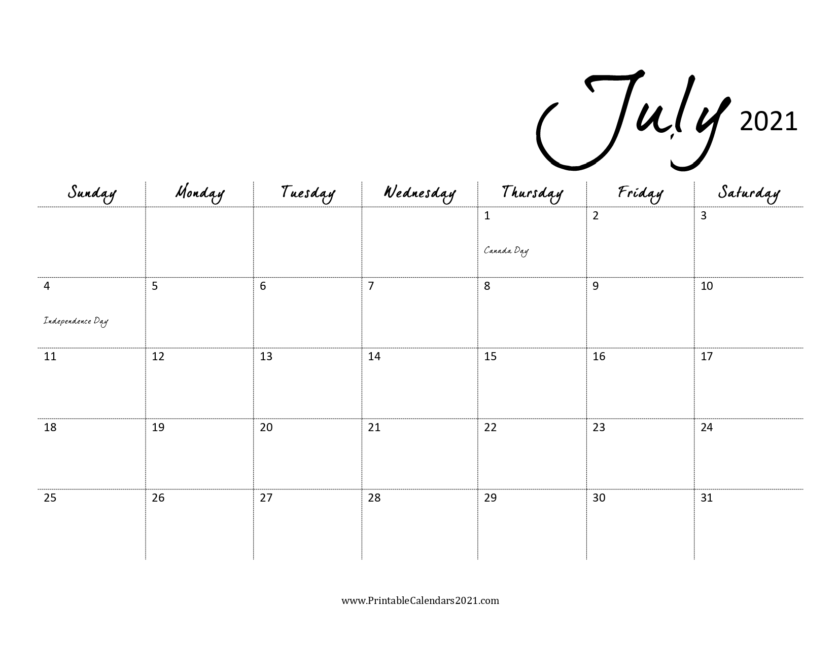 45+ July 2021 Calendar Printable, July 2021 Calendar Pdf