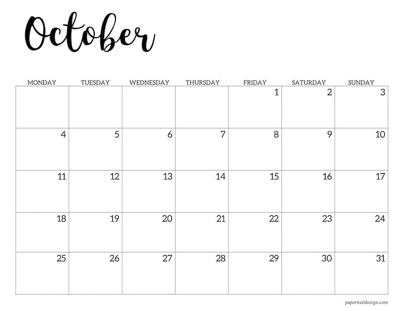 47 Free Printable October 2021 Calendars With Holidays