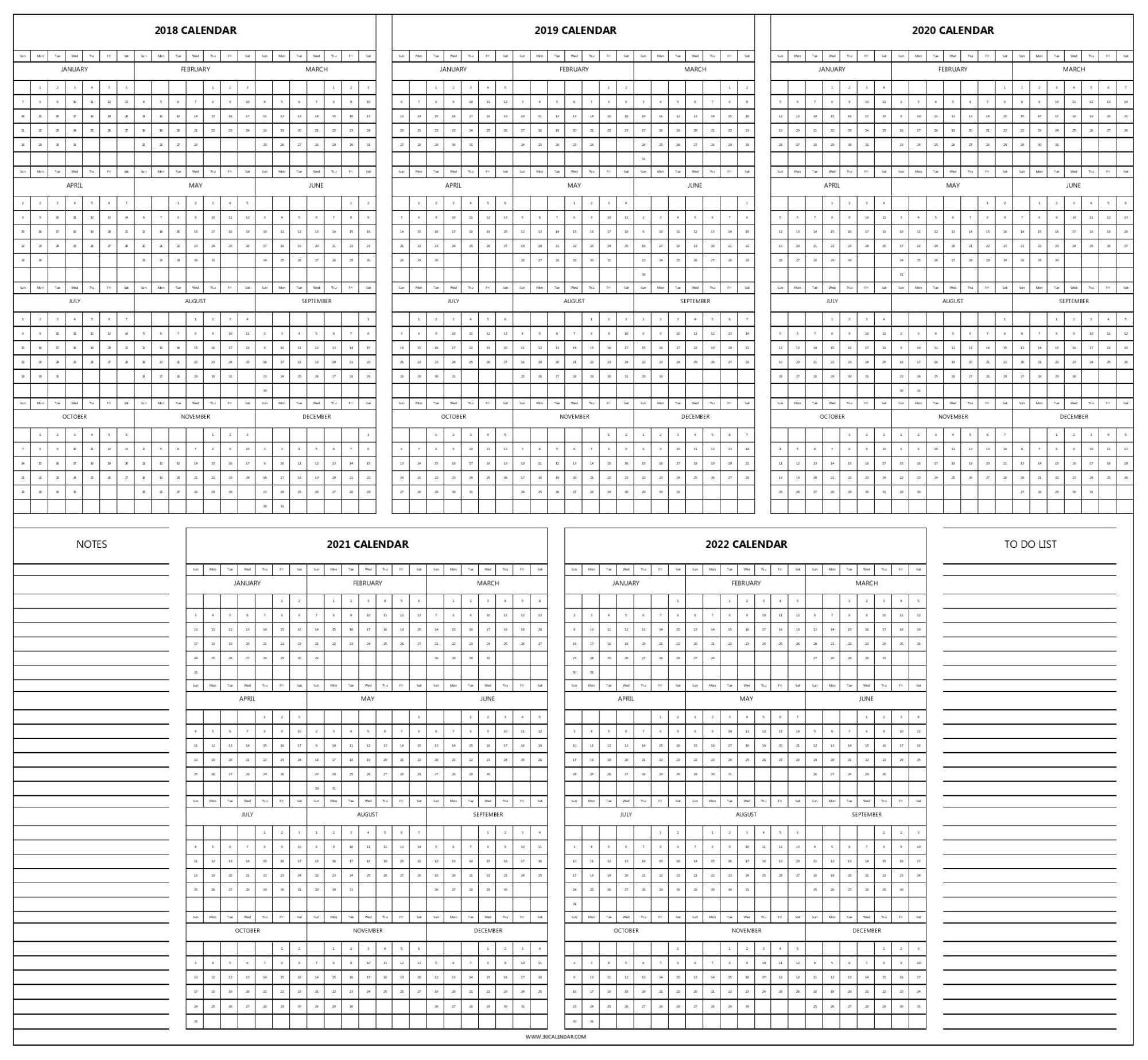 5 Year 2022 Calendar Printable - Calendar 2021