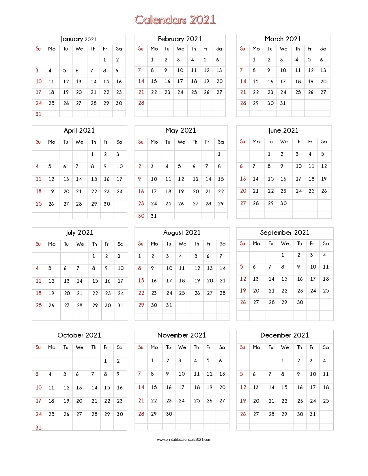 56+ Printable Calendar 2021 One Page, Printable 2021