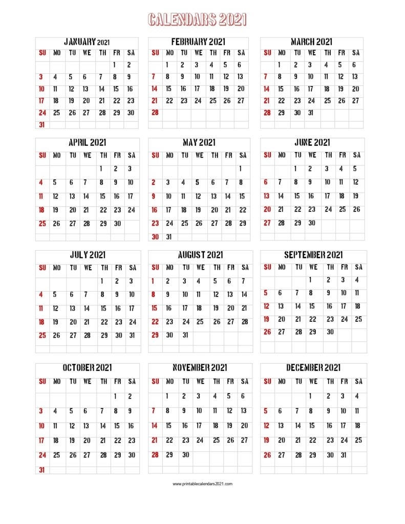 56+ Printable Calendar 2021 One Page, Printable 2021