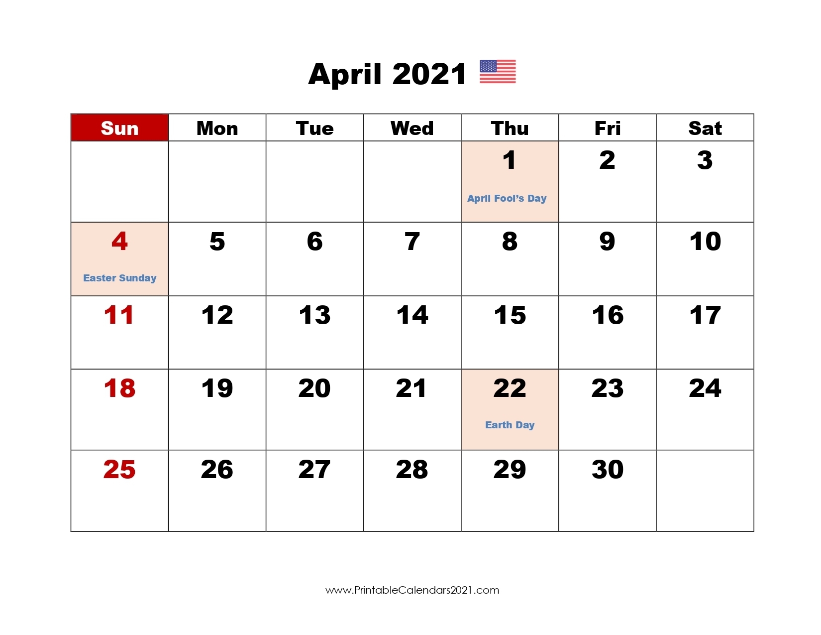 65+ April 2021 Calendar Printable With Holidays, Blank