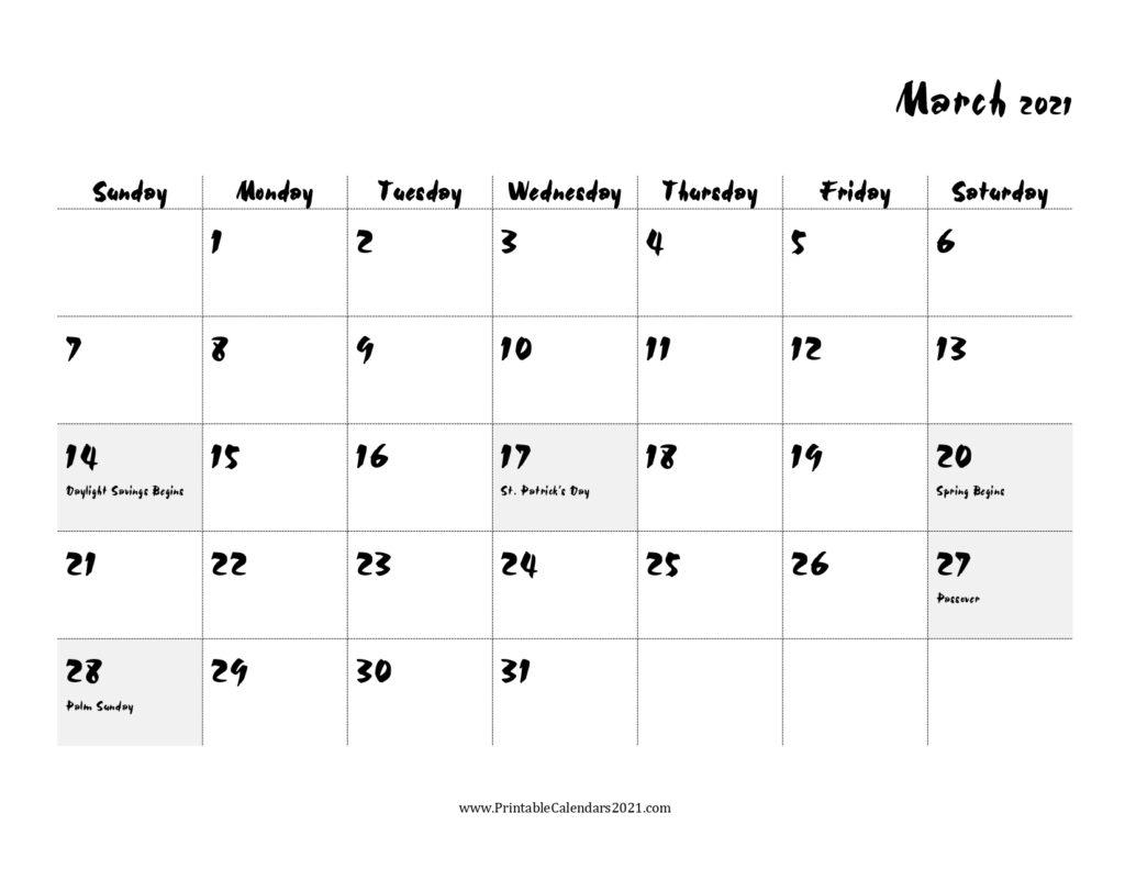 68+ Free March 2021 Calendar Printable With Holidays