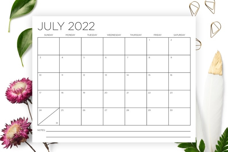 8.5 X 11 Inch 2022 Calendar Template Instant Download | Etsy