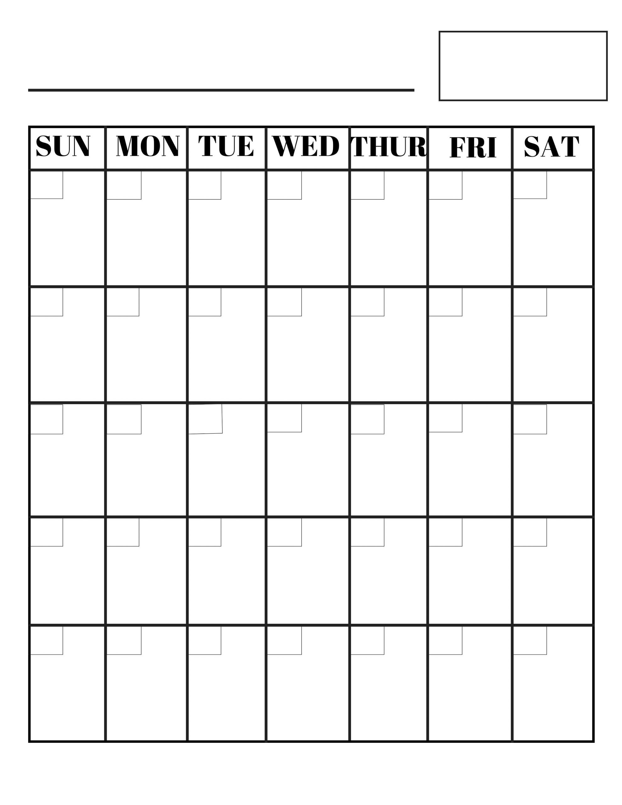 8.5 X 11 Inch Blank Calendar Page Template Instant