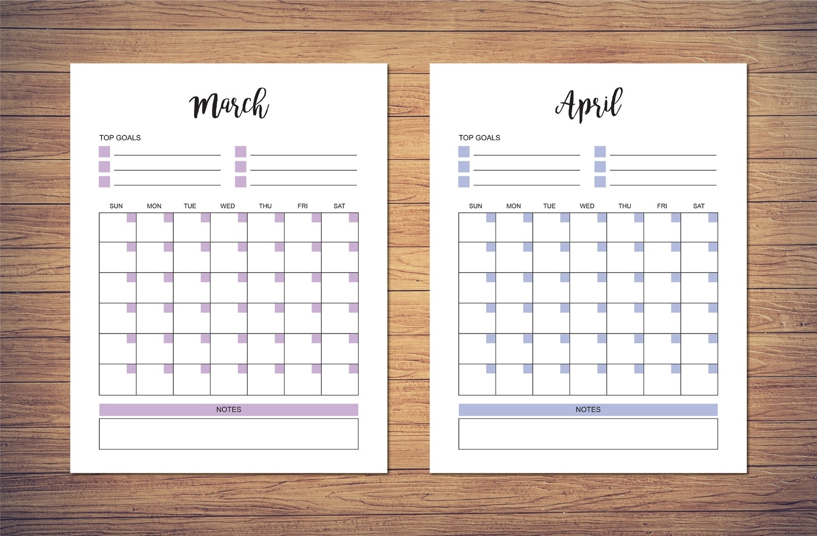 8.5 X 11 Inch Blank Monthly Calendar Page Template Instant